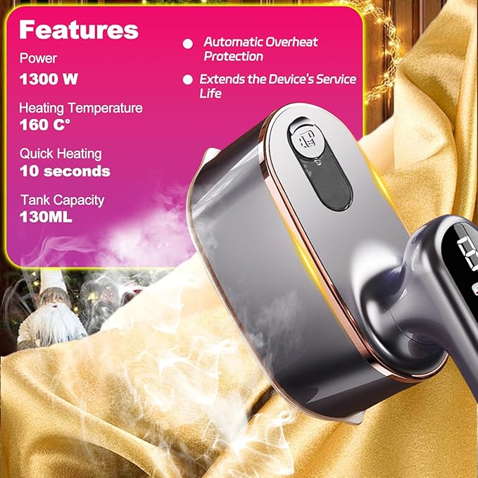 Steam Iron for Clothes Handheld Travel Garment Steamer Portable Mini Steam Cleaner for Clothes Ironing