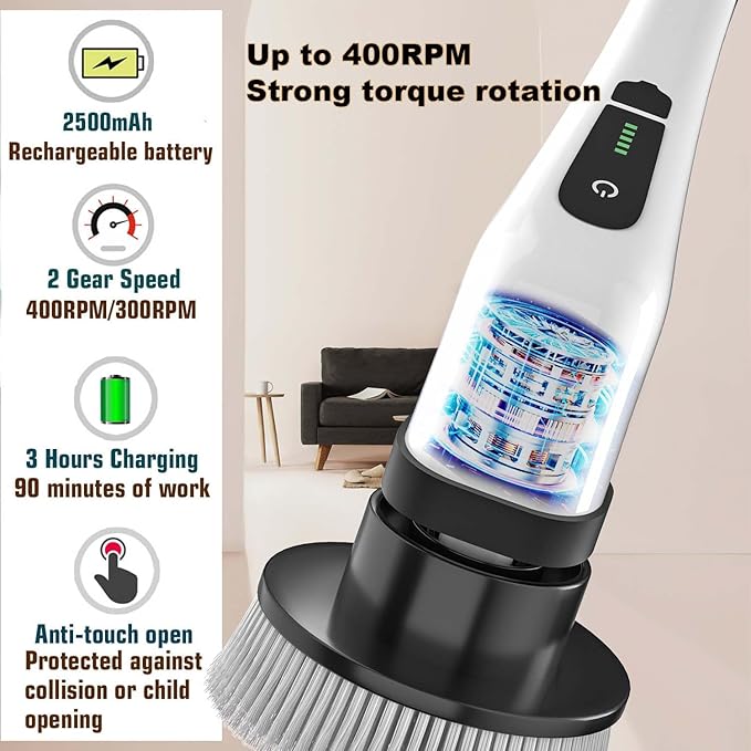 MGLSDeet Electric Spin Scrubber Rechargeable Cleaning Brush with 7 Replaceable Brush Heads, Cordless and Portable Power Scrubber, Electric Bathroom Scrubber for Cleaning Tile, Window, Floor, Tub, Car