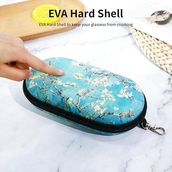 Double Eyeglasses Case, Hard Shell Dual Sunglasses Organizer with Zipper Clip Travel Glasses Storage for Women Men