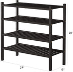 ROMGUAR CRAFT 4 Tier (Thick) Bamboo Shoe Rack for Closet Free Standing Wood Shoe Shelf for Entryway Small Space Stackable 27"x12"x28" (Black Brown)
