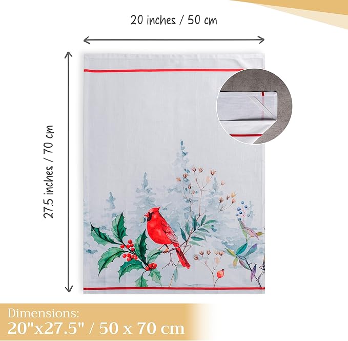 Maison d' Hermine Kitchen Towels Set of 3 100% Cotton 27.50" x 20" Reusable Cloth Tea Dish Towels Absorbent with Hanging Loop for Kitchen, Home, Dining, Cocktail Parties (Morzine)
