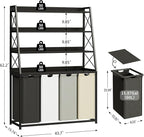 Herture Laundry Basket, 4 Section Laundry Hamper with 4 Tiers Shelf, Pull-Out and Removable Laundry Bags, Large 4 x 15.87 Gallons, for Laundry Room Bathroom Black PF12XLK