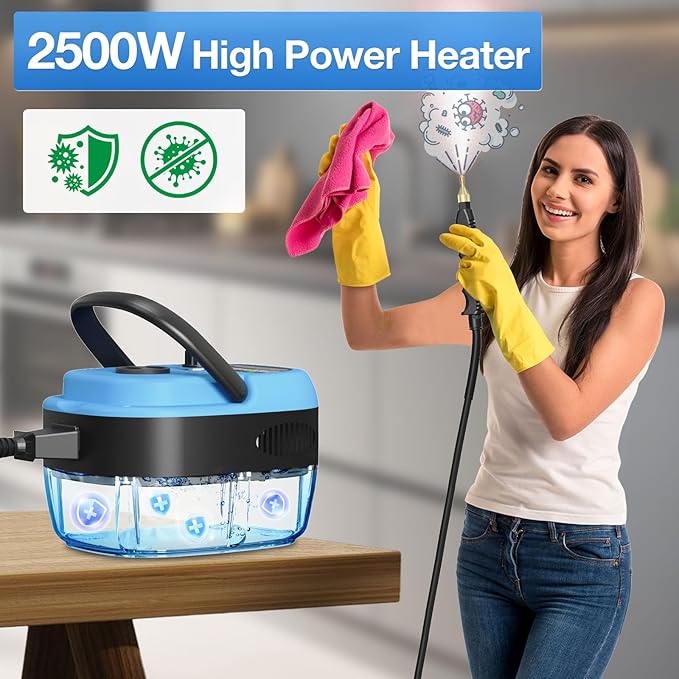 Handheld Steam Cleaner，2500W Hand-Held High Pressure Portable Cleaning Machine with 3 Brush, High Temperature Steamer for Home Use, Kitchen, Furniture, Bathroom, Car (Blue)