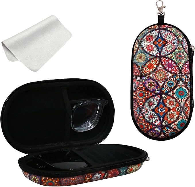 Double Eyeglasses Case, Hard Shell Dual Sunglasses Organizer with Zipper Clip Travel Glasses Storage for Women Men