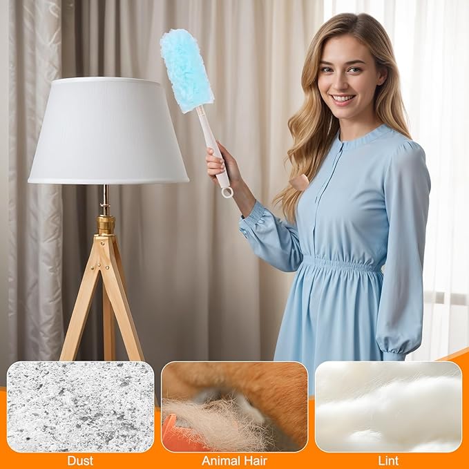 50 PCS Disposable Dusters Refills Compatible with Swiffer, Blue Bulk Heavy Duty Duster,Multisurface 360 Degree Replacement Head for Dusting with 1 Handle