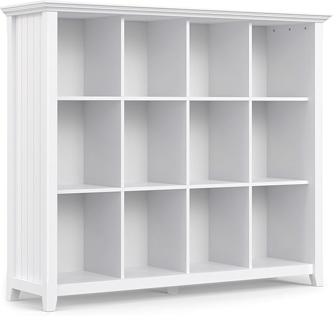 SIMPLIHOME Acadian Bookcase - 57 inch Tall 12-Cube Solid Wood Storage Display Unit in White, Transitional Cube Organizer for Living Room, Study Room or Office with Fixed Shelves and Tapered Legs