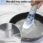 Soap Dispensing Replacement Dish Brush Storage Set with 2 PCS Brush Refills & Holder - RIMAY Dispenser Scrub Cleaning Scrubber Kitchen Dishwashing Dish Wand Handle for Dishes/Pans/Pots/Sink(Grey)