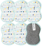 Sponge Set in Dot Blue, 6 Pack Super Absorbent Washable Reusable Cleaning Sponges Made from Recycled Materials, Durable Eco Friendly Kitchen Sponges