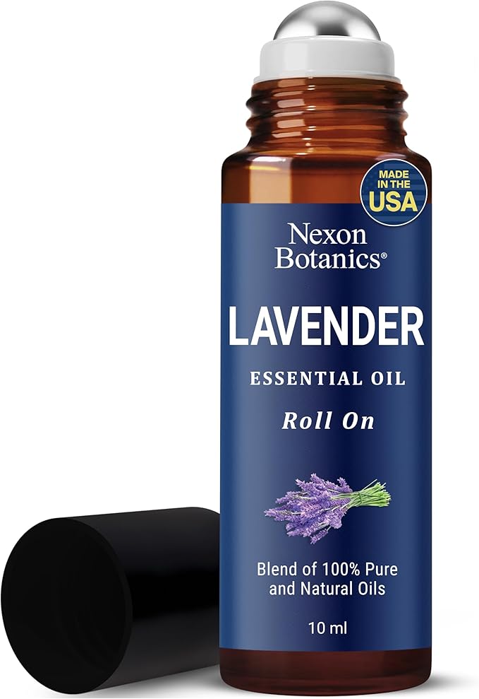 Lavender Essential Oil Roll-On 10 ml - Pure, Natural & Prediluted Oil Blend Roller for Calmness, Relaxation & Skin Care - Nexon Botanics