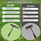 Upgraded Weed Puller Tool, Rust-Proof Manual Weed rake (cultivates Soil with Wooden Handle), 8-Tine Manganese Steel Iron rake for Gardening/Weeding, Gardinia uprooting Tool