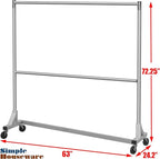 Simple Houseware Commercial Grade Z-Base Double Rod Garment Rack, 600lb Load, 63 inch, Silver