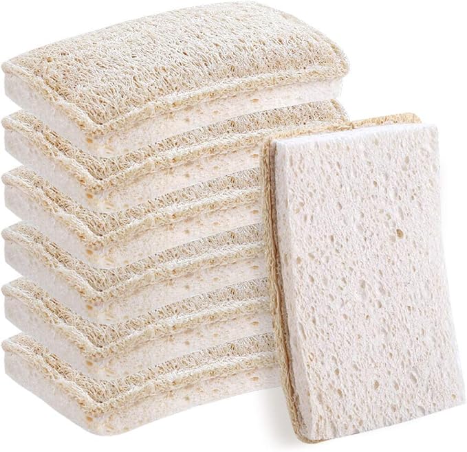 Loofah Dish Sponges Kitchen,Organic Natural Sponges for Dishes,Non Scratch Eco Friendly Biodegradable for Cleaning,6PCS