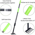 Hand Rake, Adjustable Handle Garden Small Rake Garden Tool, Heavy Duty Hand Tiller Cultivator with Soft Foam Grip, Mini Rakes for Weeding Tilling Soil Loosing Planting