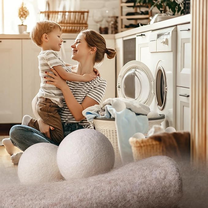 Wool Dryer Ball Holder Rack with 12 Dryer Balls Laundry Dryer Balls Reusable with 1P Storage Organizer Metal Set for Large Balls(2.6 to 2.75inch Dia) Reduces Static & Wrinkles,Saving Drying Time