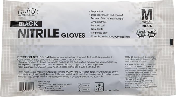ForPro Disposable Nitrile Gloves, Chemical Resistant, Powder-Free, Latex-Free, Non-Sterile, Food Safe, 4 Mil
