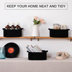 OIAHOMY Cotton Rope Woven Baskets for Storage, Nursery Rectangle Storage Basket with Handles for Shelves, Pack of 3, Black
