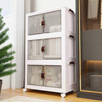 Luxdecor 252Qt Storage Bins With Lids-Stackable Plastic Storage Bins on Wheels, Closet Organizers and Storage,Collapsible Storage Cabinet with Doors for Office Garage Kitchen Under Stairs,Larger 3Tier