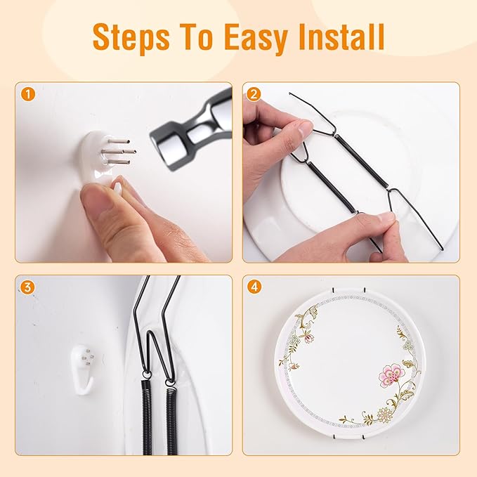 Bilillo Plate Hangers for The Wall, Suitable for 9''-11'' Decorative Plate,Invisible Heavy Duty Wire Plate Holder with Wall Hooks, Plate Hangers for Displaying Plates, Platter, Dish (Black)