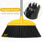 Broom for Hardwood Floors Indoor Sweeping Brooms with Soft Bristles and 55” Long Handle for Tile Laminate Deck Hard Floor Cleaning-Yellow
