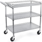 WDT Heavy Duty 3 Tier Utility Cart,990Lbs Capacity Wire Rolling Cart with Wheels, Commercial Grade Service Cart with Shelving Liners and Handle Bar Metal Carts for Kitchen Office Hardware, NSF Listed