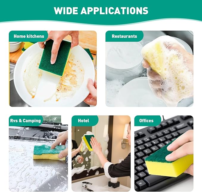 10-Pack Heavy Duty Scrub Sponges, Non-Scratch Kitchen Sponge with Durable Scouring Pad, Dual-Sided Cleaning Reusable Sponge for Dishes, Pots, Pans, Sinks – Extra Absorbent & Long-Lasting