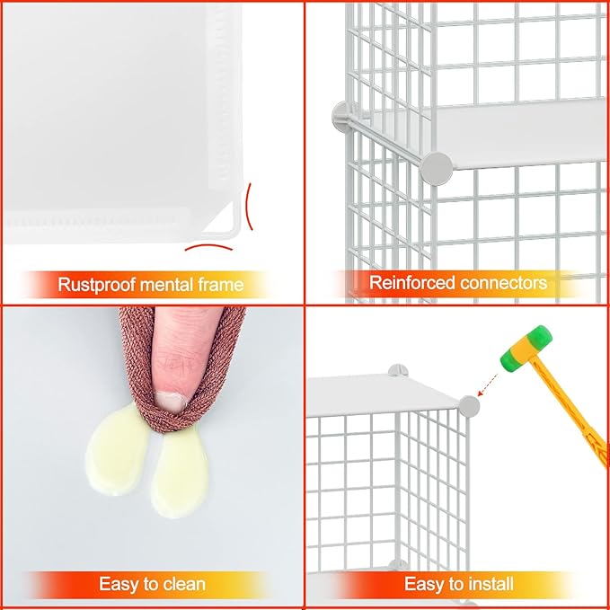 HUBSON Wire Cube Storage Organizer, Book/Toy/Craft/Potted Plants and petCloset Organizers and Storage Shelves, 12-Cube Freely Combinable Metal Grids Storage Shelf,White Plus Iron