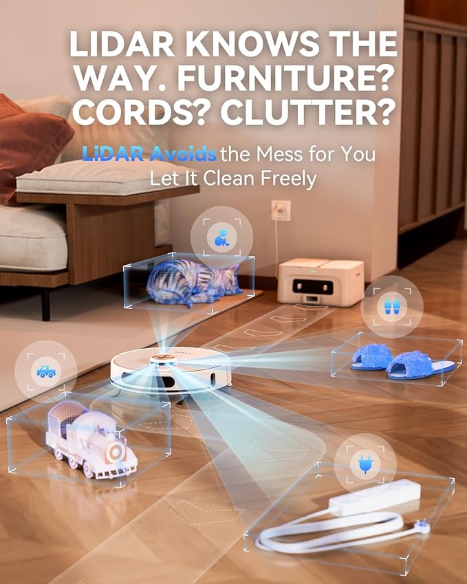 Robot Vacuum and Mop Combo,Self Emptying Station for 70 Days Cleaner with LiDAR Navigation Smart Mapping & Max Strong 8000Pa Suction WiFi/App/Alexa Voice Control, Obstacle Avoidance for Hard Floors