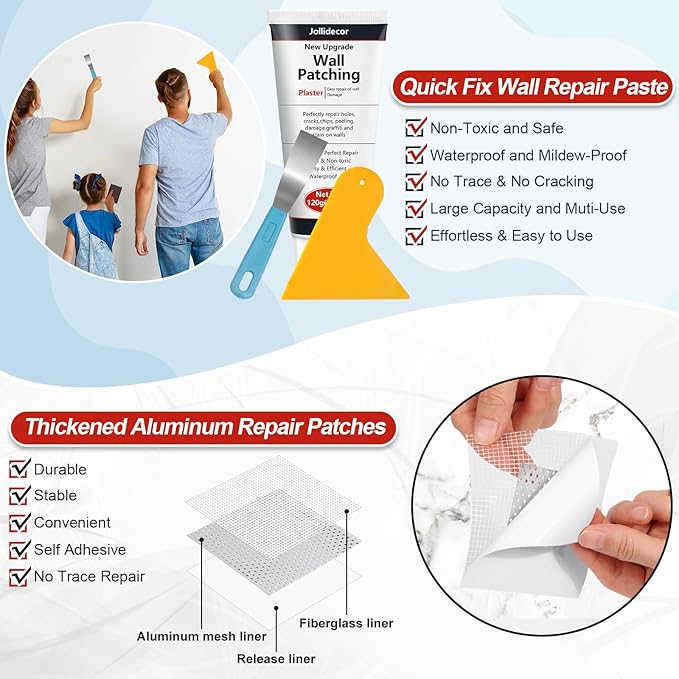 2 Pack Drywall Repair Kit, 240g Quick Drying Spackle Wall Repair with Scraper Wall Patch Repair to Fix Wall Surface Holes and Creak Damage Wall Mending Agent for Home Wall Plaster Wall Repair