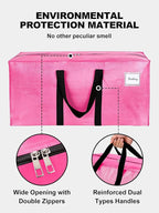 8 Pack Large Strong Moving Bags with Zippers & Carrying Handles - Water-Resistant - Heavy Duty Storage Tote for Space Saving, Fold Flat, Alternative to Moving Box (Pink)