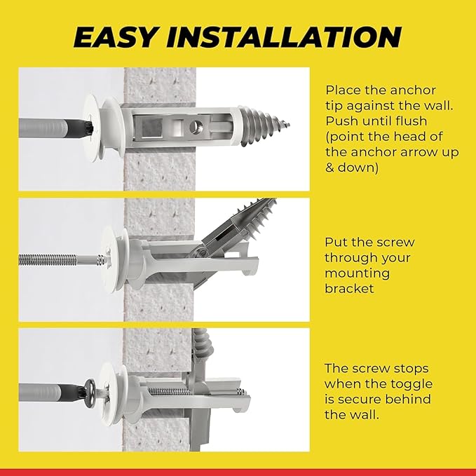 Heavy Duty Drywall Anchors and Screws Kit Including Toggle Anchors & Screws Durable Zinc Plastic Self Drilling Drywall Anchors for Hanging Pictures & More (50 Pack)