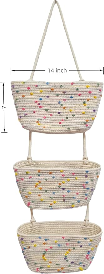 Nursery Storage Must-Have! 3-Tier Cotton Hanging Baskets with Colorful Dots - Over-the-Door Organizer for Baby Clothes, Toys & Essentials