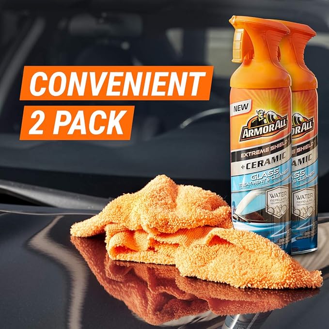Armor All Extreme Shield + Ceramic Glass Treatment and Cleaner, Car Glass Cleaner Spray and Water Repellant, 18 Oz Each, 2 Pack