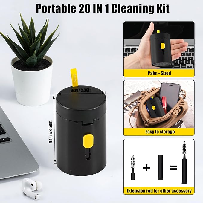 walrfid Laptop Phone Screen Cleaner Kit, Computer Keyboard Brush Cleaning Spray for iPhone AirPods MacBook iPad, 20-in-1 Electronic Device Clean Tool for Camera Earbud Car Screens (Black)