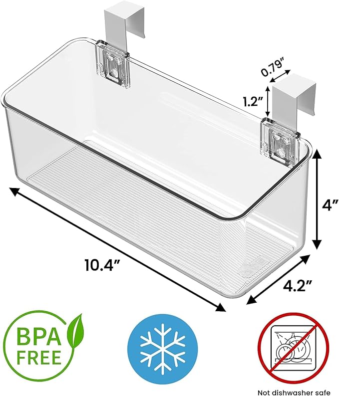 vacane 2 Pack Plastic Over Cabinet Door Organizer with Removable Hooks, Clear Hanging Baskets for Organizing Over the Cabinet Organizer Holder for Kitchen, Bathroom-Hang Outside or Inside Door-M