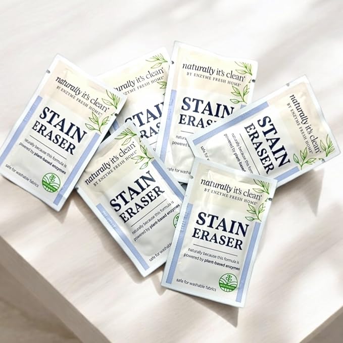 Naturally It's Clean Stain Eraser, Natural Enzymes Based/Biodegradable Instant Stain Removal, Spot Wipe Removes Wine, Coffee, Soda, Spills, Odor on Clothes, Bags, 60 Count (Pack of 1)