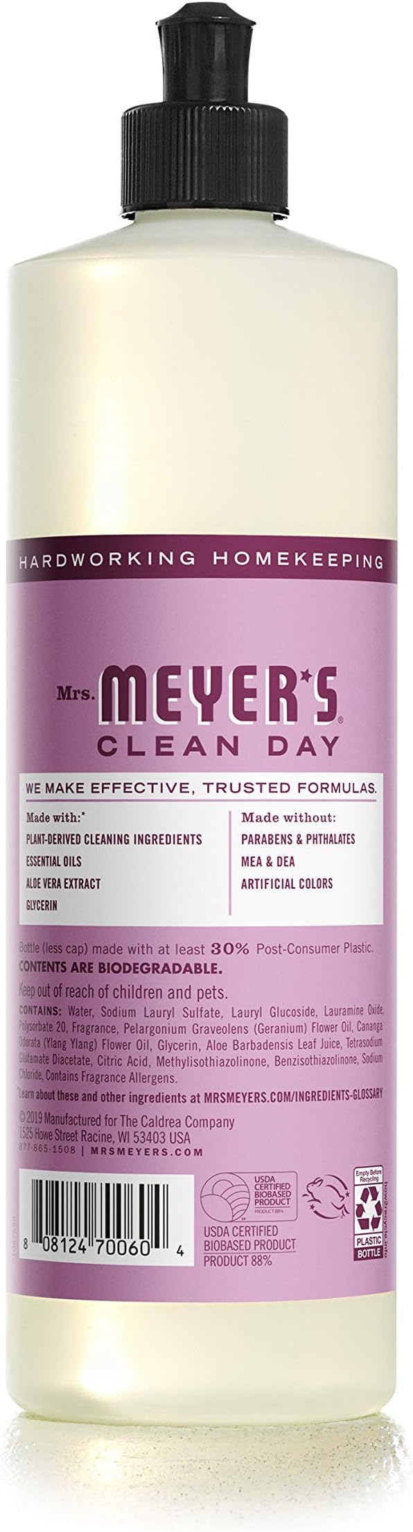 MRS. MEYER'S CLEAN DAY Liquid Dish Soap, Biodegradable Formula, Peony, 16 fl. oz