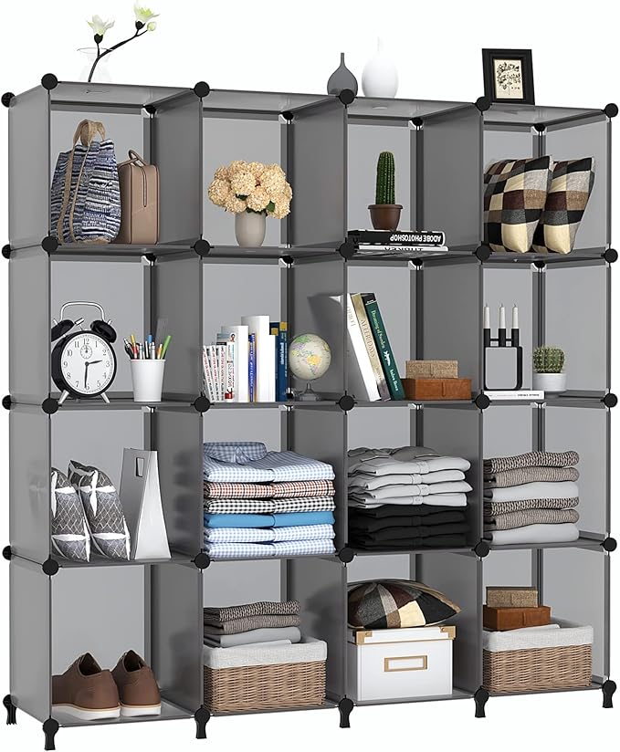 AWTATOS Cube Storage Organizer, 16 Cube Closet Organizer, Stackable Storage Cube Shelves, DIY Portable Closet Clothes Organizer Shelving for Bedroom, Closet, Wardrobe, Bathroom, Grey