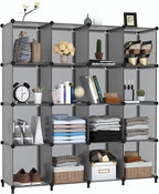 AWTATOS Cube Storage Organizer, 16 Cube Closet Organizer, Stackable Storage Cube Shelves, DIY Portable Closet Clothes Organizer Shelving for Bedroom, Closet, Wardrobe, Bathroom, Grey