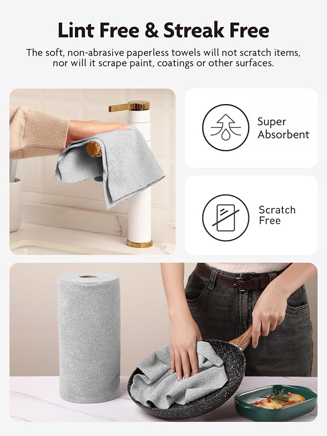 Fantasticlean Microfiber Cleaning Cloth Roll -40 Pack, Tear Away Microfiber Towels, 12" x 12", Reusable, Washable, Scratch Free, Ultra Absorbent Dishcloth for for All-Around Cleaning Supplies (Grey)