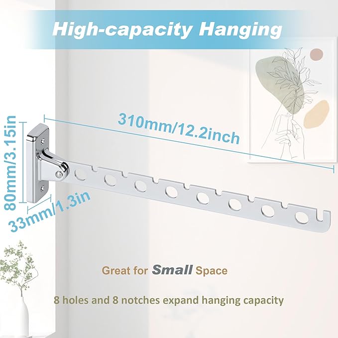 Alise Folding Clothes Hanger,Stainless Steel Wall Mounted Drying Rack,Space Saving Laundry Hanging Rack for Laundry Closet Bedroom Bathroom,Polished Chrome