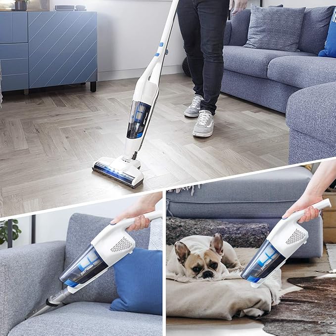 Vacmaster VSD1801 Cordless Handheld & Stick Vacuum Cleaner 2 in 1, Rechargeable Li-ion Battery Powerful Lightweight for Hardwood Floor, Carpet and Pet Hair White