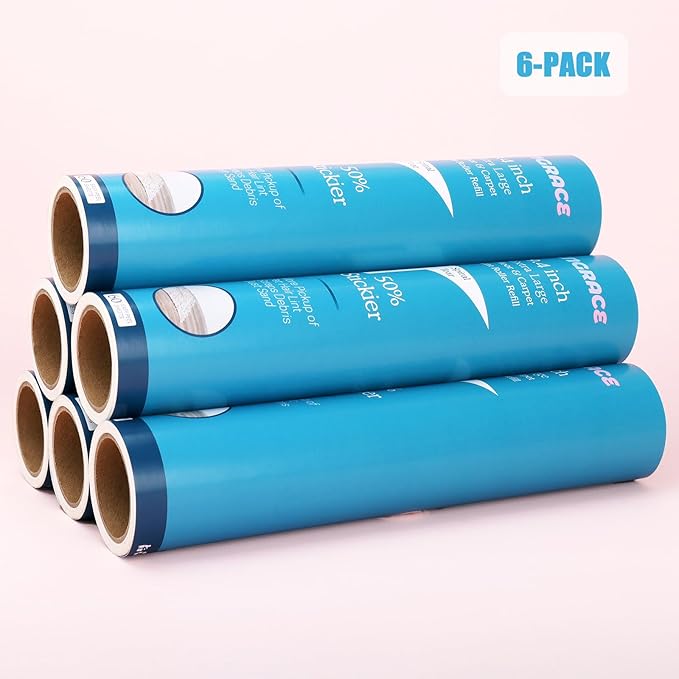 9.4 inch Extra Large Lint Roller Refills Compatible with PetLovers Extra-Wide 9.4 inch Giant Floor Lint Roller, 50% Stickier, Pack of 6 Refills, 60 Sheets per Refill, 360 Sheets Total