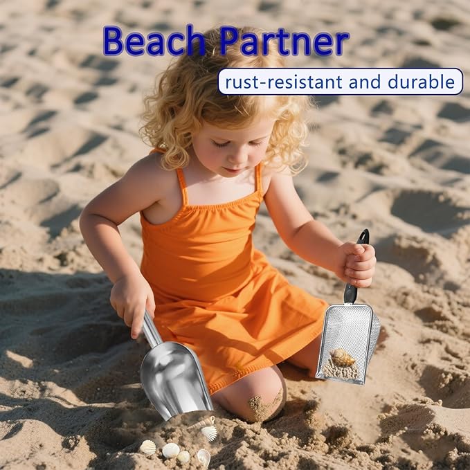 3 Pcs Soil Sifter for Gardening with Garden Shovel, (2.8/5 MM Mesh) Soil Sieve and Scoop for Screening Rock, Dirt, Compost and Gravel, 304 Stainless Steel: Rust-Resistant, Suitable for Beaches & Pets