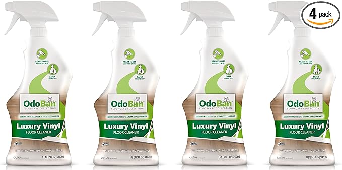 OdoBan Ready-to-Use Luxury Vinyl Floor Cleaner, Streak Free and Neutral PH Formula, Made in the USA, Scentless, 32 Oz Spray 4-Pack