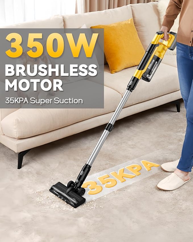 350W Cordless Vacuum Cleaner for Dewalt 20v Battery, 35kPa Brushless Lightweight Stick Vacuum with 3 Mode Suction, 6 in 1 Stick Vacuum Cleaner with HEPA for Floor, Carpet, Car (Battery Not Included)