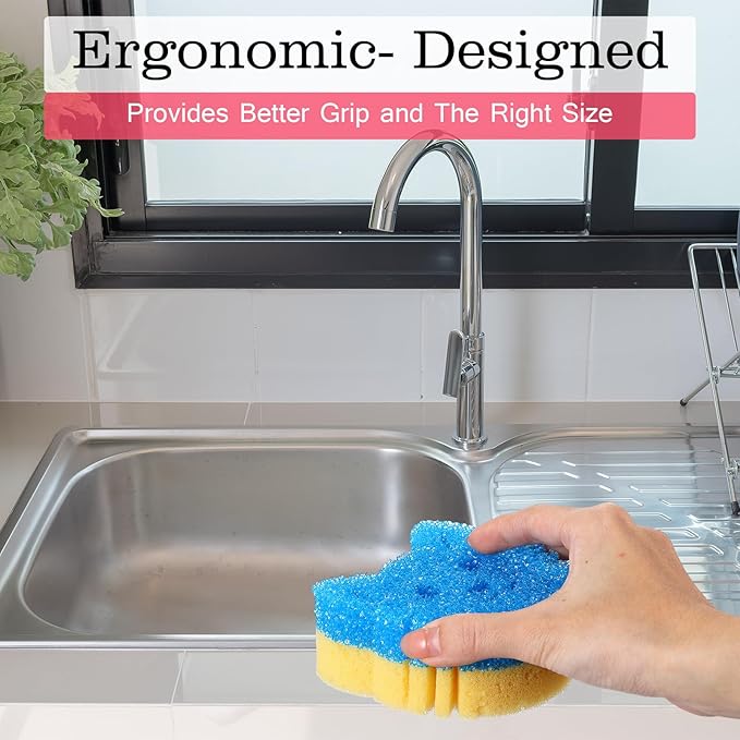 3 Pcs Dual Sided Scrub Sponge Multi Functional Cute Temperature Sensitive Non Scratch Dish Sponge for Washing Dishes Kitchen Bathroom (Cat,Green, Orange, Blue)