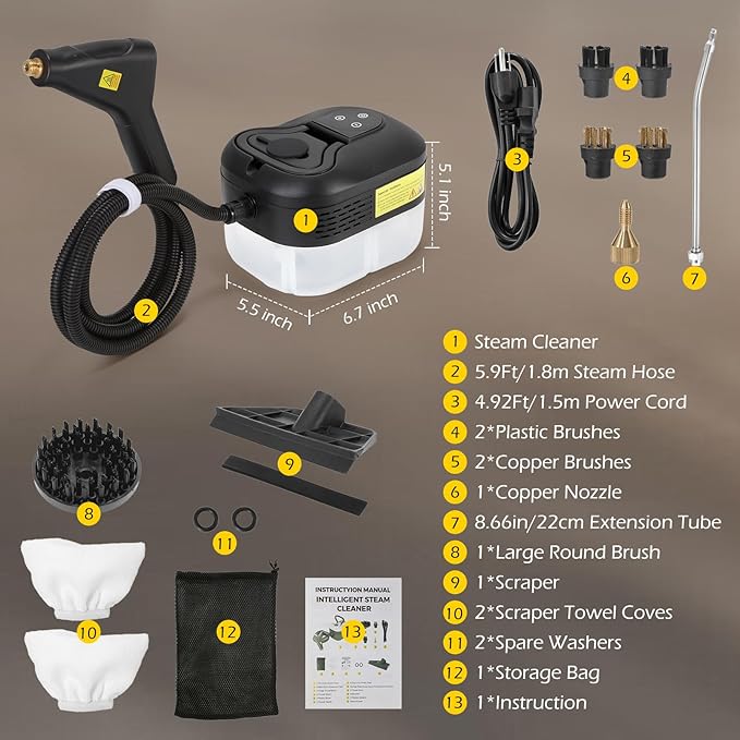 Dyna-Living Steam Cleaner 1500W Handheld Steamer for Cleaning Portable Car Steamer Cleaner, 221℉ High-Temp Steamer Cleaner for Home, Intelligent Touch Panel & Spray Gun Control