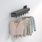 Clothes Drying Rack, Laundry Drying Rack Wall Mount for Bathroom, Retractable and Foldable Clothes Hanging Rack with U-Hooks for Laundry Room, Balcony, Closet, Bedroom(Tri-Fold), Black