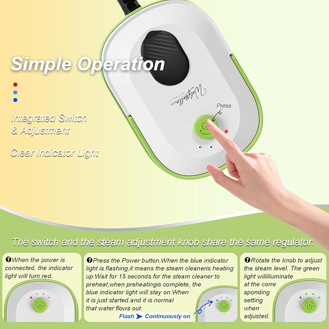 Steam Cleaner,15s Heat-Up,1.4L Tank,Steamer for Cleaning with 10 pcs Accessories,Multi-2500W High Temperature and Pressure handheld steamer,Steam Clea (1-Green)