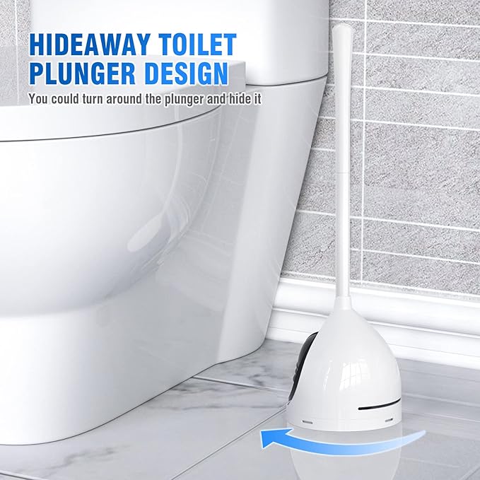uptronic 2 Pack Toilet Plunger with Holder, Unique Plunger with All-Angle Design, Plungers for Bathroom for 5.7-inch Toilet Drain, Toilet Plunger Heavy Duty- White
